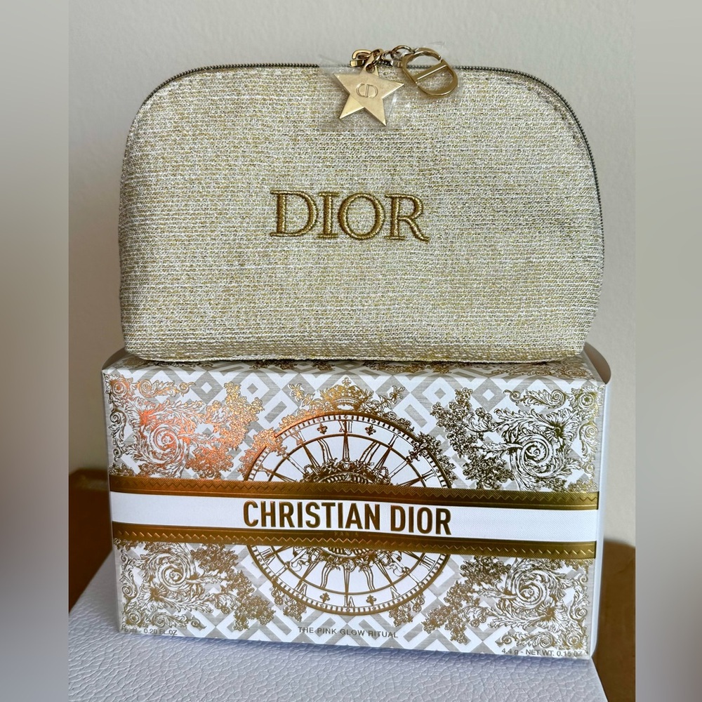 Christian Dior Makeup Bag Case Pouch Brand New in Box golden with charms